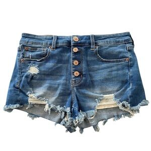 American Eagle Hi-Rise Shorties Shorts Super Stretch Size 8 Distressed Raw Hem